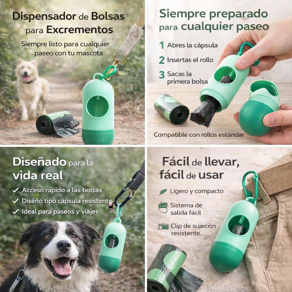 Dispensador de Bolsas para Excrementos de Mascotas