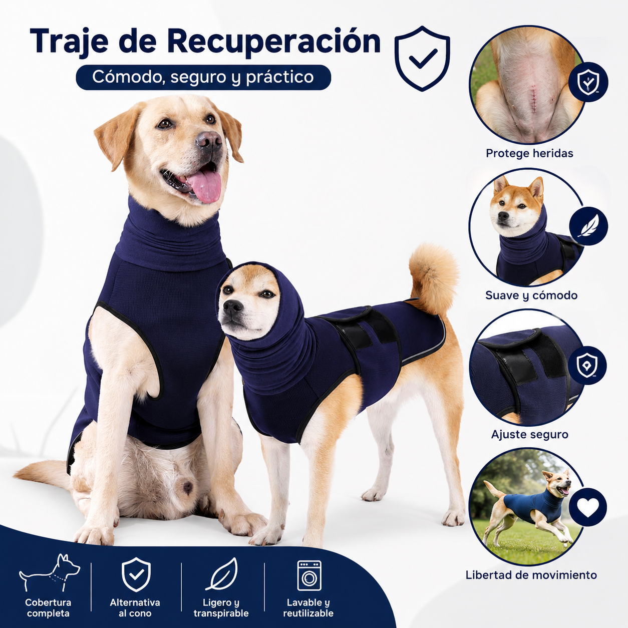 Faja Post Operatorio para Perro Anti Lamido y protección de Ruido