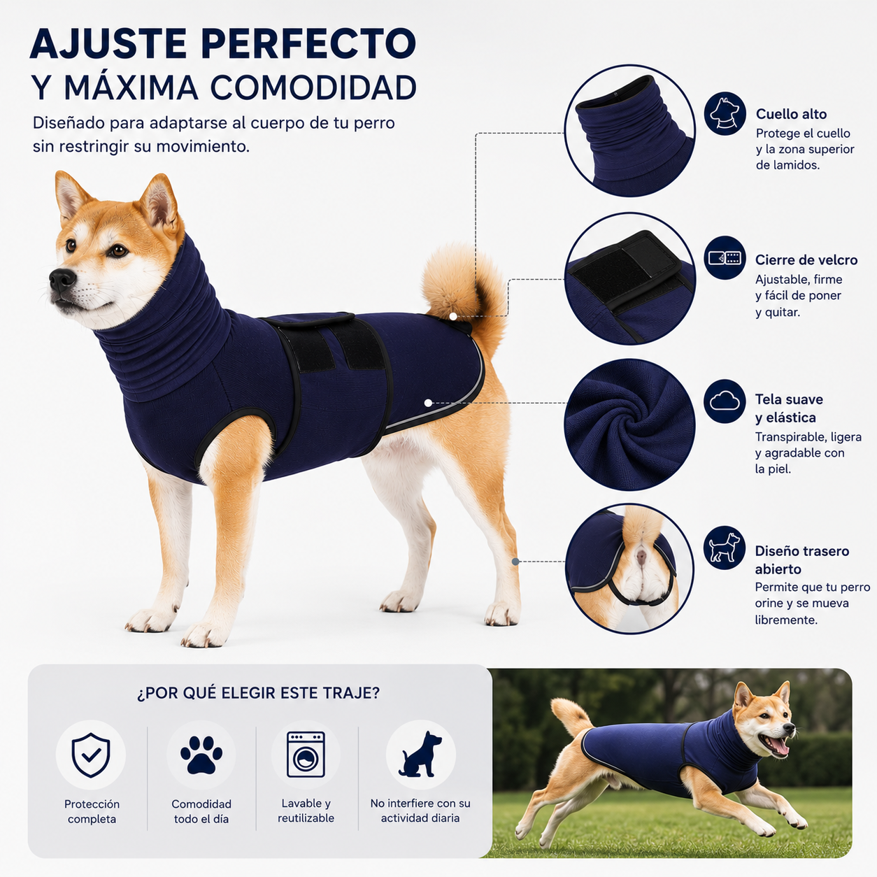 Faja Post Operatorio para Perro Anti Lamido y protección de Ruido