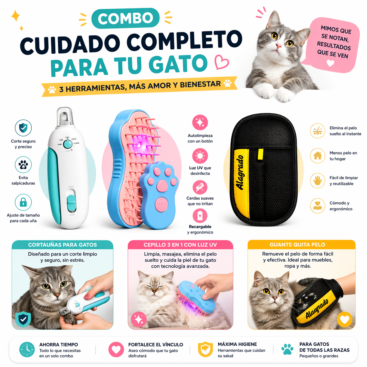 Aseo y Cuidado Para tu Gato Combo Premium