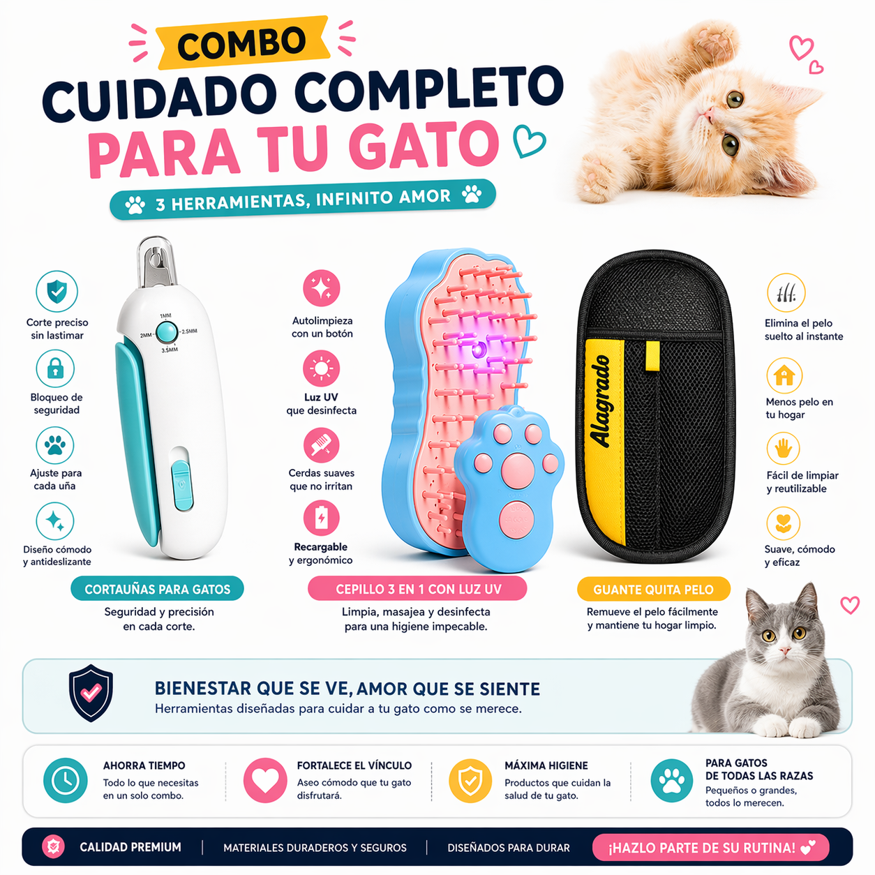 Aseo y Cuidado Para tu Gato Combo Premium