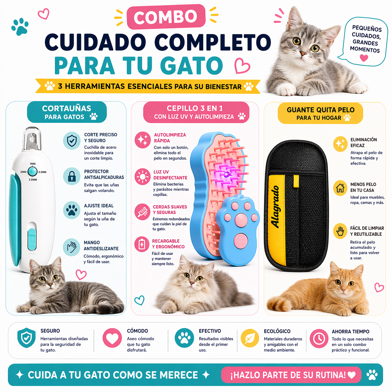 Aseo y Cuidado Para tu Gato Combo Premium
